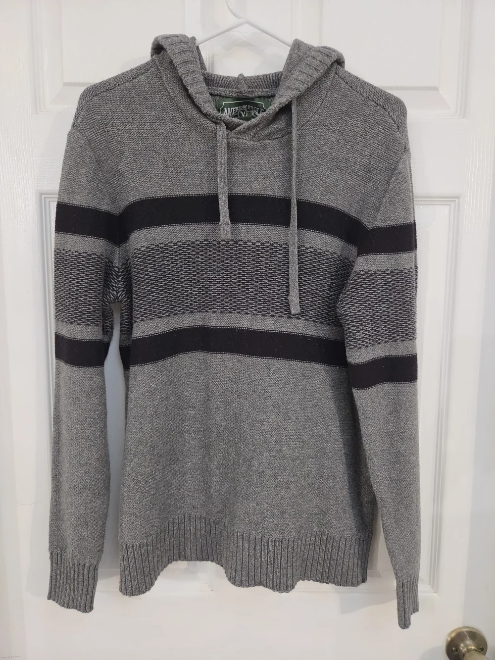 American Eagle Outfitters Gray Crewneck Hoodie Sweater with Black Stripes